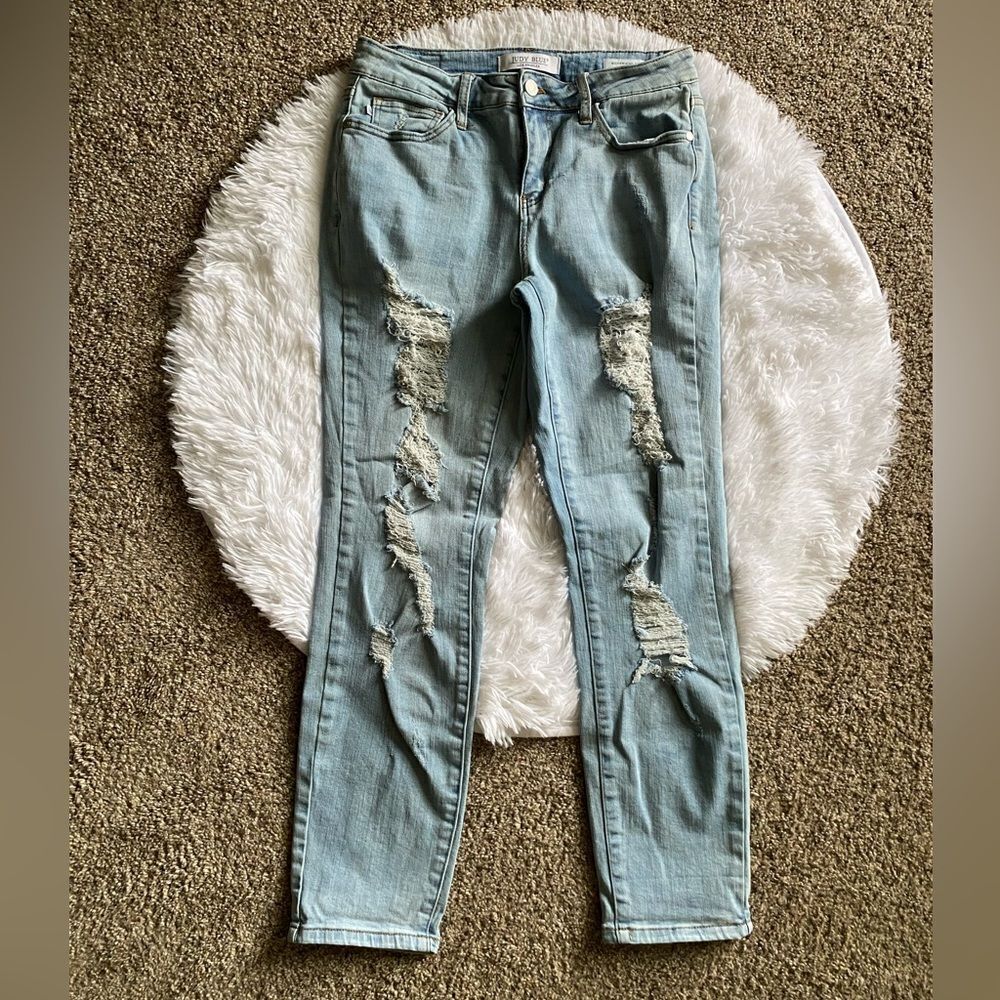 Judy Blue Boyfriend Fit Jeans Distressed Womens Size‎ 7 28 Blue Stretchy